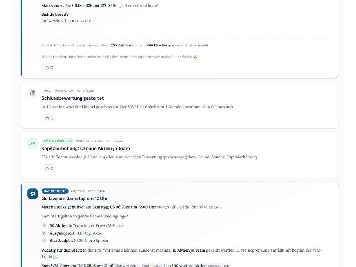 Screenshot: News-Feed mit aktuellen Meldungen und Likes